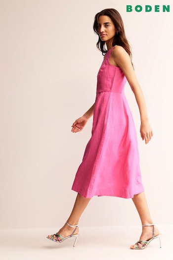 Boden Pink Carla Linen Midi Dress (B70814) | £115