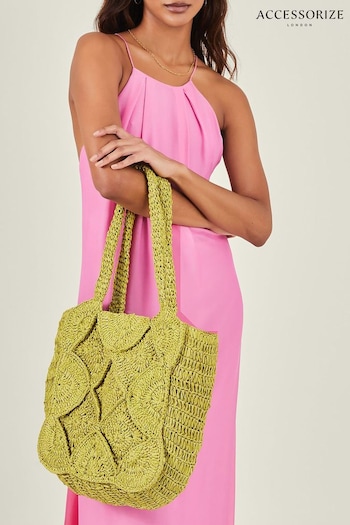 Accessorize Green Woven Raffia Shopper Bag (B70821) | £50