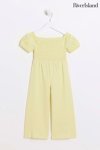 River Island Yellow Mini Girls Puff Sleeve Jumpsuit (B70849) | £20