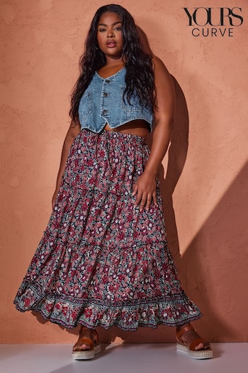 Yours Curve Blue Tiered Boho Skirt (B70966) | £31
