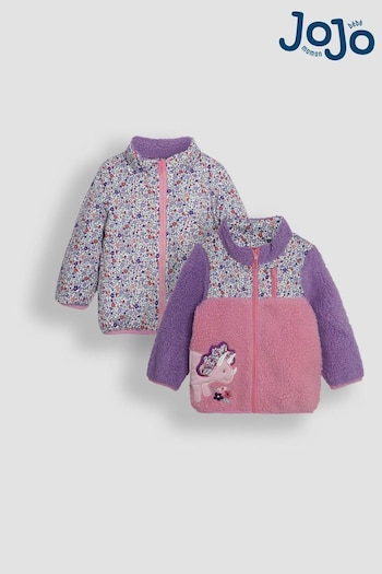 JoJo Maman Bébé Lilac Purple Dino Reversible Zip-Up Teddy Fleece (B71008) | £32