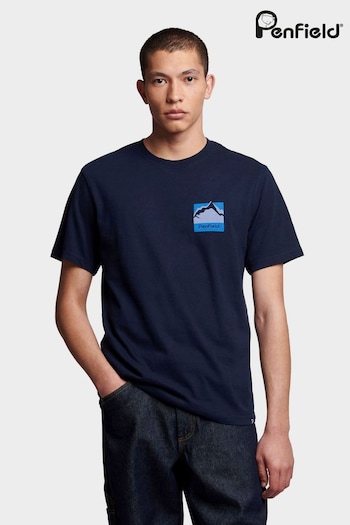 Penfield Mens Relaxed Fit Blue Mountain Scene Back Graphic T-Shirt (B71047) | £35