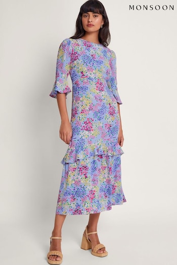 Monsoon Blue Micola Ditsy Tea Dress geox (B71051) | £75