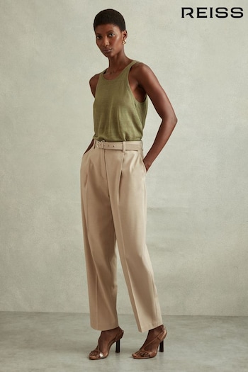 Reiss Neutral Freja Tapered Belted Trousers (B71081) | £128