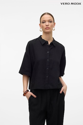 VERO MODA Black Linen Blend Short Sleeve Relaxed Shirt (B71096) | £32