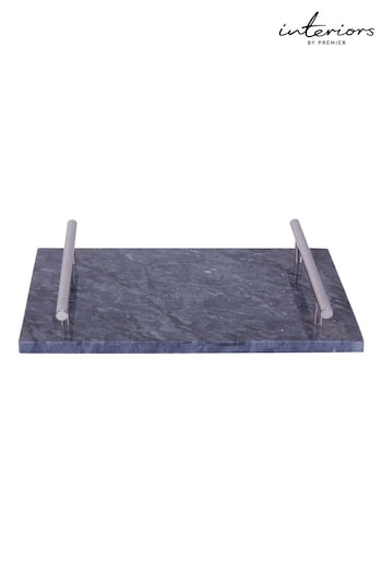 Interiors by Premier Black Marble Tray With Silver Handles (B71240) | £30