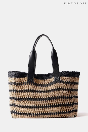 Mint Velvet Black Striped Camra Tote Bag (B71320) | £129