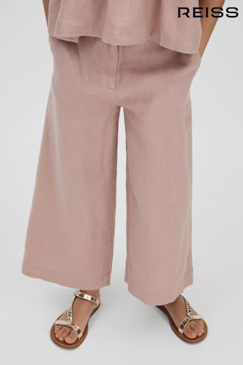 Reiss Pink Dani Senior Linen Loose Fit Trousers Rosso (B71399) | £50