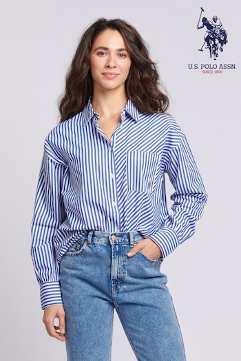 U.S. Tall Polo Assn. Womens Loose Fit Blue Striped Shirt (B71497) | £70