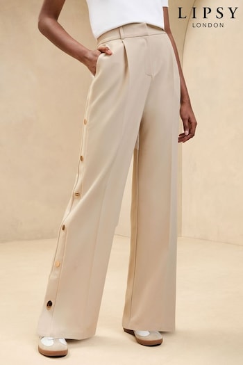 Lipsy Cream Wide Leg Popper Detail Trousers (B71533) | £45