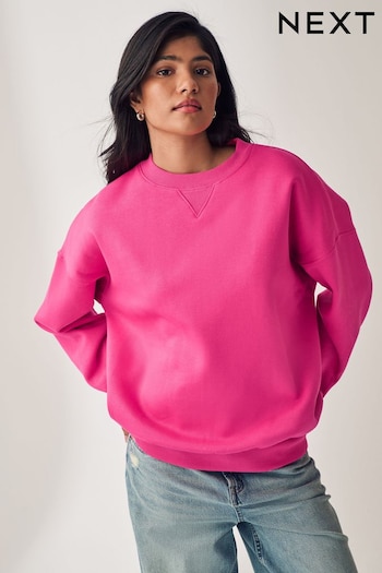 Pink Oversized Relaxed Fit Heavyweight Brushed Longline Crew Neck Sweatshirt (B71575) | £24