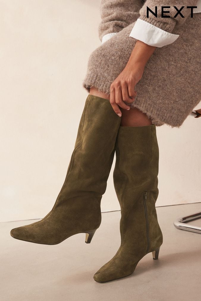 Women s Green Khaki Knee High Boots Next UK