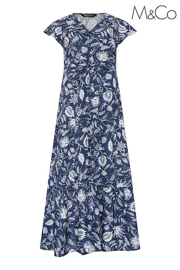 M&Co Blue Petite Blue Floral Print Tiered Midi Dress (B71614) | £39