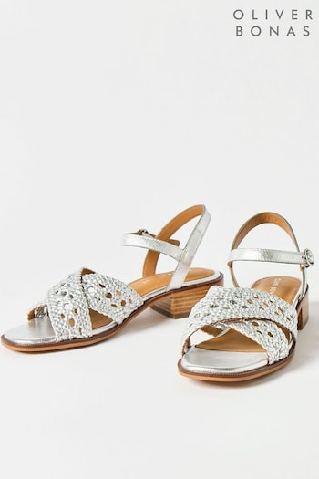 Oliver Bonas Silver Open Weave Leather Heeled Sandals (B71639) | £78