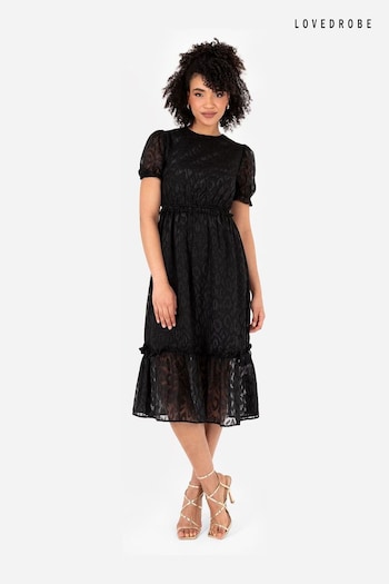 Puff Sleeve Tiered Hem Midi Dress With Frills (B71641) | £60