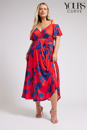 Yours Curve Red & Blue Curve Floral Bardot Maxi Dress (B71765) | £53