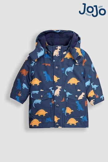 JoJo Maman Bébé Navy Blue Dinosaur Detachable Hood Print Parka (B71860) | £49.50 - £51.50