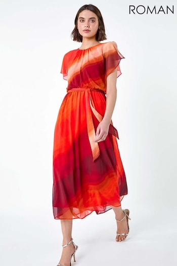 Roman Orange Ombre Cape Sleeve Midi Dress (B71917) | £55