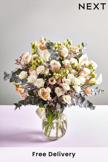 Peach Luxury Calla Lily and Rose Fresh Flower Bouquet (B71982) | £75
