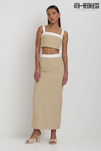 4th & Reckless Natural ELIAN Linen Square Neck Crop Top (B72005) | £38