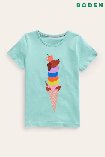 Boden Blue Printed Ice Blue Graphic T-Shirt (B72037) | £17 - £19