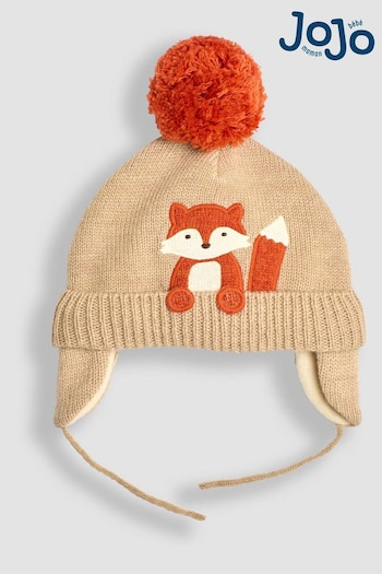 JoJo Maman Bébé Natural Fox Applique Hat (B72081) | £16.50