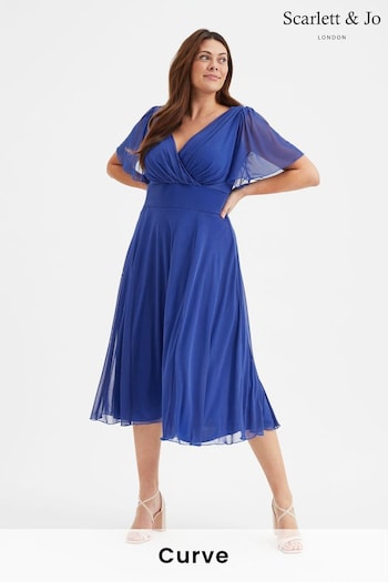 Scarlett & Jo Blue Victoria Angel Sleeve Mesh Midi long Dress (B72084) | £80
