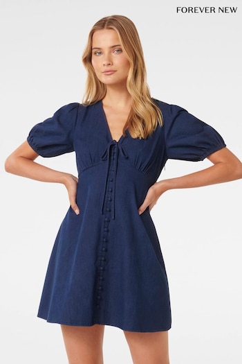 Forever New Blue Darcie Denim Ruched Bodice dryzzle Dress (B72105) | £80