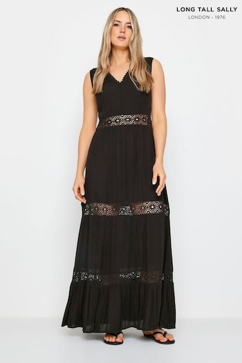 Long Tall Sally Black Crochet Boho Maxi Dress (B72302) | £39