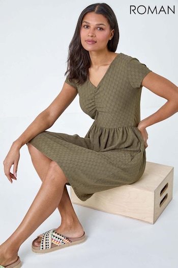 Roman Green Textured Ruched Stretch Jersey Dress (B72305) | £36