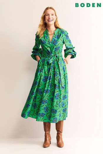 Boden Green Jen Cotton Midi Dress Lorenzo (B72315) | £125