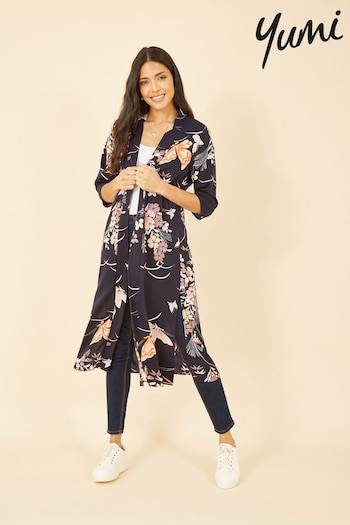 Yumi Blue Butterfly Print Long Kimono Jacket (B72329) | £35