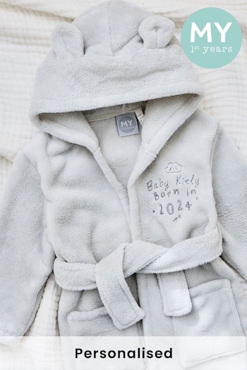 Personalised Born in 2024 Grey Fleece Robe with Ears by My 1st Years (B72372) | £28