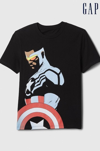 Gap Black Captain America Marvel Superhero Graphic Short Sleeve Crew Neck T-Shirt (4-13yrs) (B72376) | £14