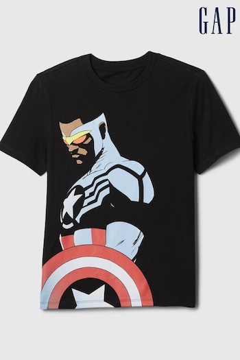 Gap Black Marvel Graphic Short Sleeve Crew Neck T-Shirt (B72376) | £14