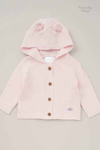 Rock-A-Bye Baby Pink Boutique Hooded Bear Cotton Knit Cardigan (B72413) | £18