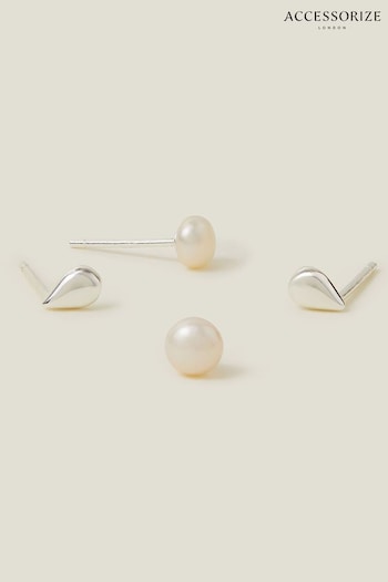 Accessorize Sterling Silver Plated Molten Pearl Studs 2 Pack (B72436) | £18