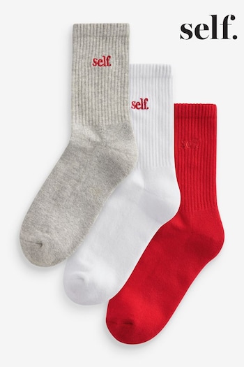 self. Red/Grey/White Cushion Sole Lounge Ankle Socks 3 Pack (B72491) | £10