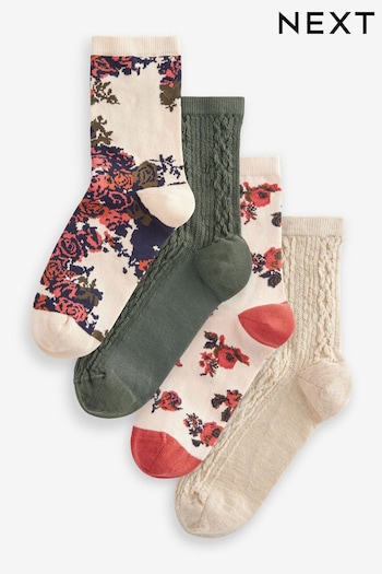 Green Floral Ankle Socks 4 Pack (B72558) | £12
