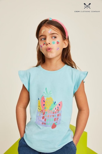 Crew Clothing Company Fruit Print Frill Sleeve T-Shirt (B72564) | £18 - £22