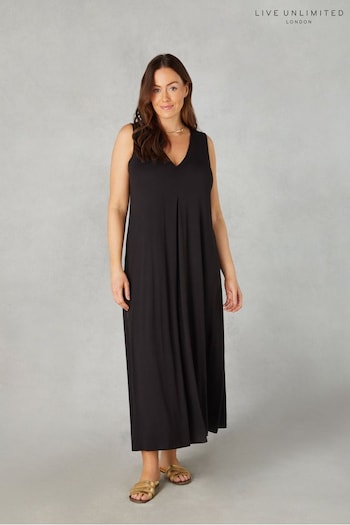 Live Unlimited Petite Black Jersey Relaxed Midaxi Dress (B72615) | £55