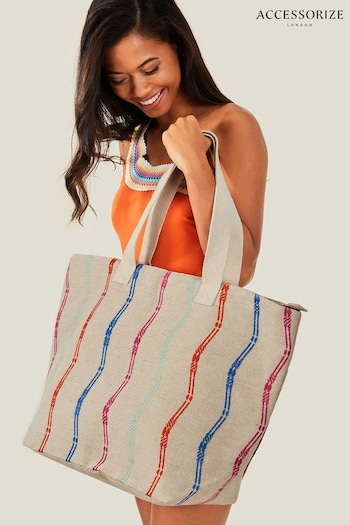 Accessorize Natural Wiggle Stripe Tote Bag (B72625) | £25