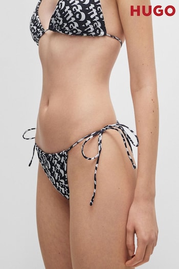 HUGO Tie-Side Black Bikini Bottoms With Repeat Logo Print (B72646) | £45