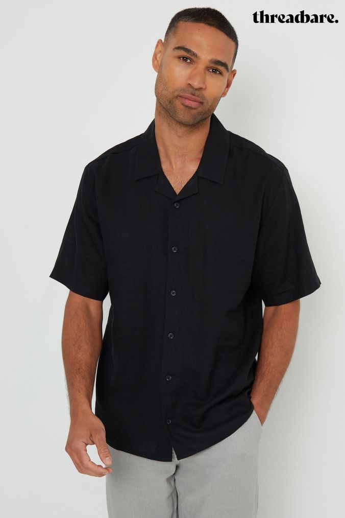 Black linen shirt mens uk sale