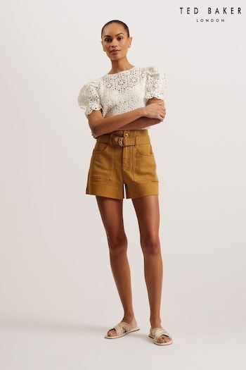 Ted Baker Selda Self Tie High Waisted Brown Shorts (B72800) | £95
