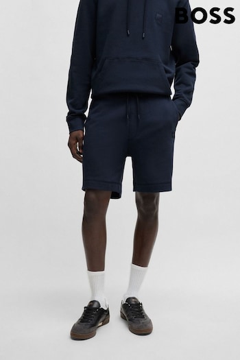 BOSS Blue Cotton-Terry Regular-Fit Shorts Midi With Logo Badge (B73013) | £89