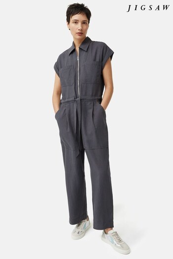 Jigsaw Grey Linen Zip Front Jumpsuit (B73019) | £185