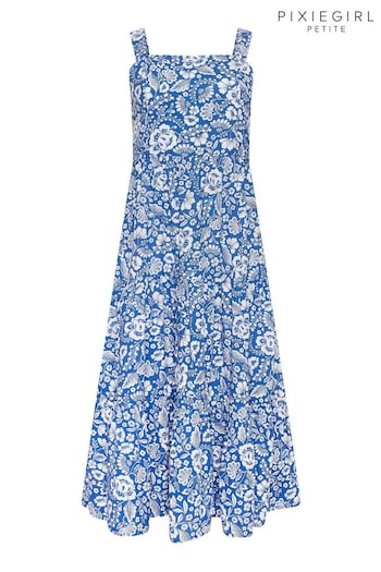 PixieGirl Petite Blue Tiered Midi Dress (B73047) | £34
