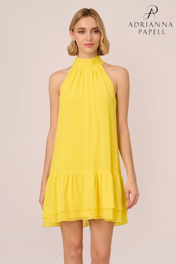 Adrianna Papell Yellow Chiffon Trapeze Short Dress (B73099) | £129