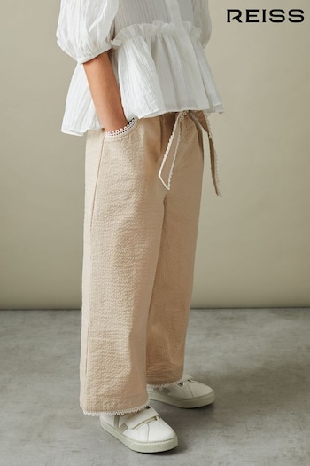 Reiss Cream Emilie Senior Textured Lace Trim Trousers (B73105) | £55